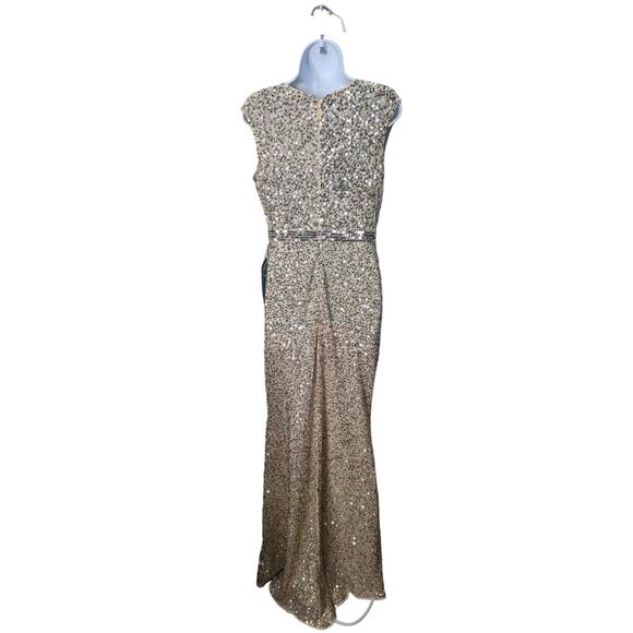 Mac Duggal 5489 Ombre Sequin Formal Gown Nude Silver Slit Evening Dress 6 NWT - Picture 3 of 15